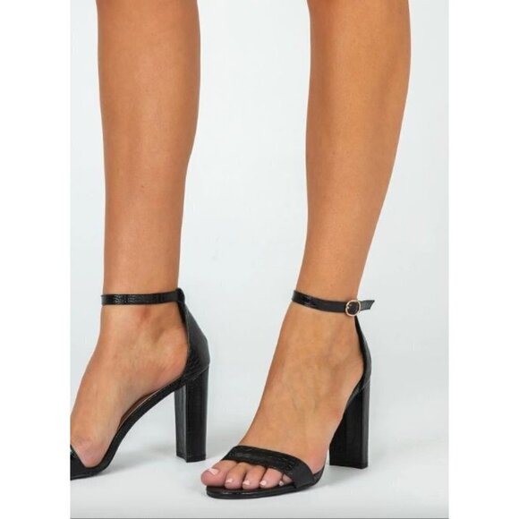 Billini Jessa Open Toe Snake Embossed Heels Black Women's Size 10 - Picture 1 of 8